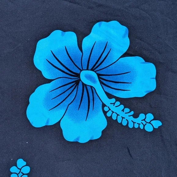 NWT Favant Rayon Hawaiian Hibiscus Button Up Shirt Never Worn Black Blu Sz L - Picture 11 of 11